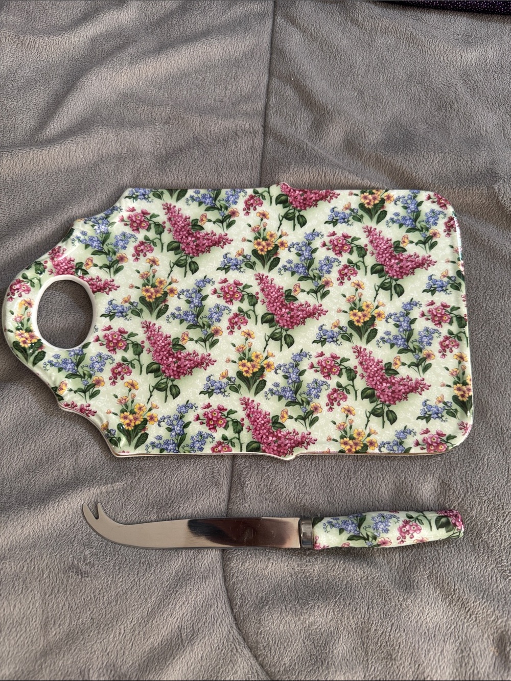 Victorias garden porcelain Floral Serving Board & Matching Knife Set